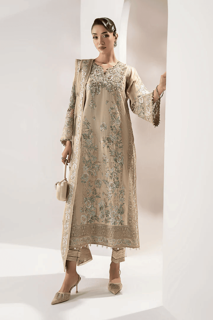 3 Piece Embroidered Raw Silk Suit